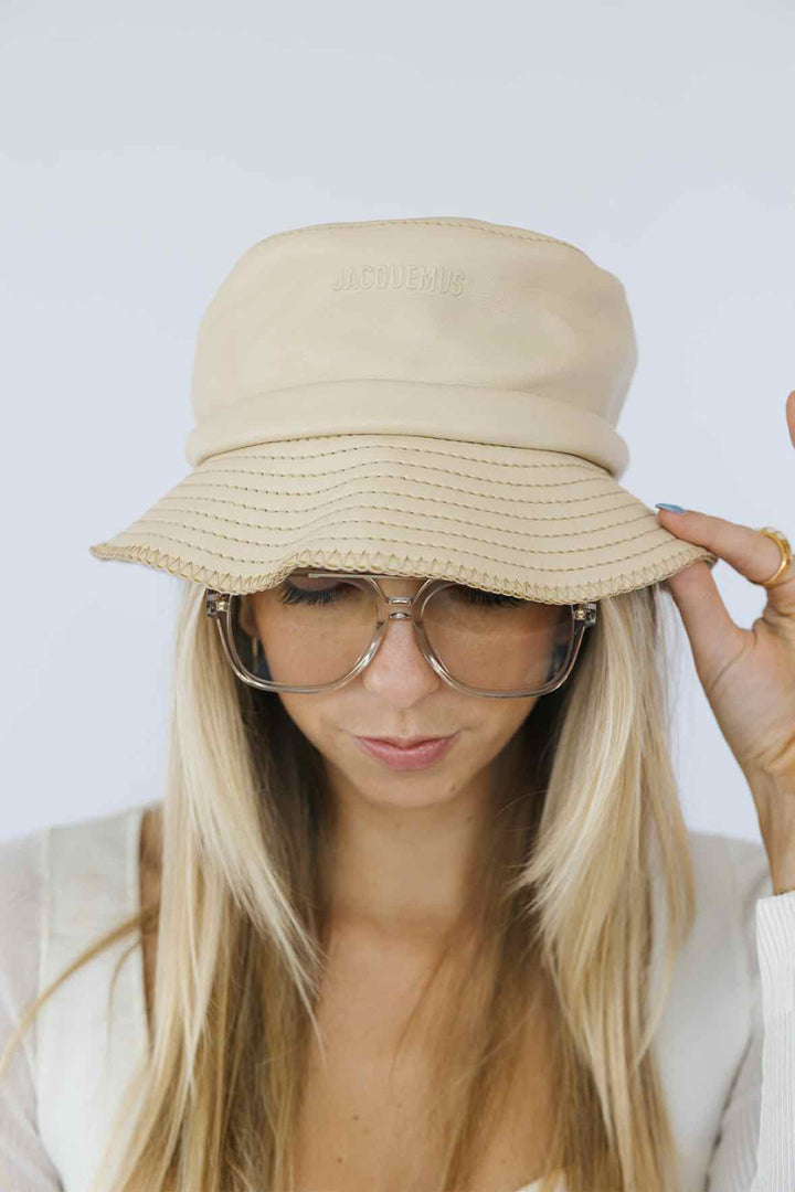 Jacquemus Size 6 Beige Leather Bucket Hat