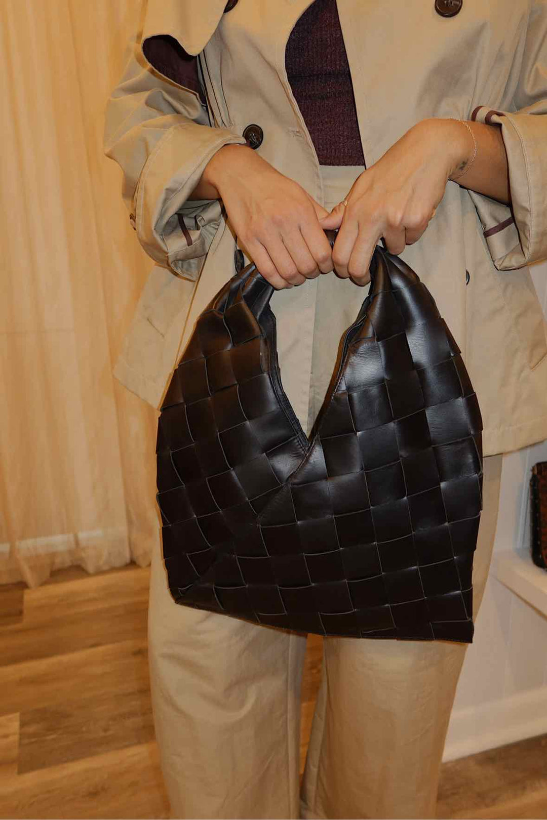 Cleobella Size Medium Black Woven Structured Purse