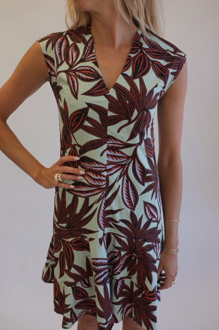 Etro Size 40 Aqua and Brown Print Mini Dress