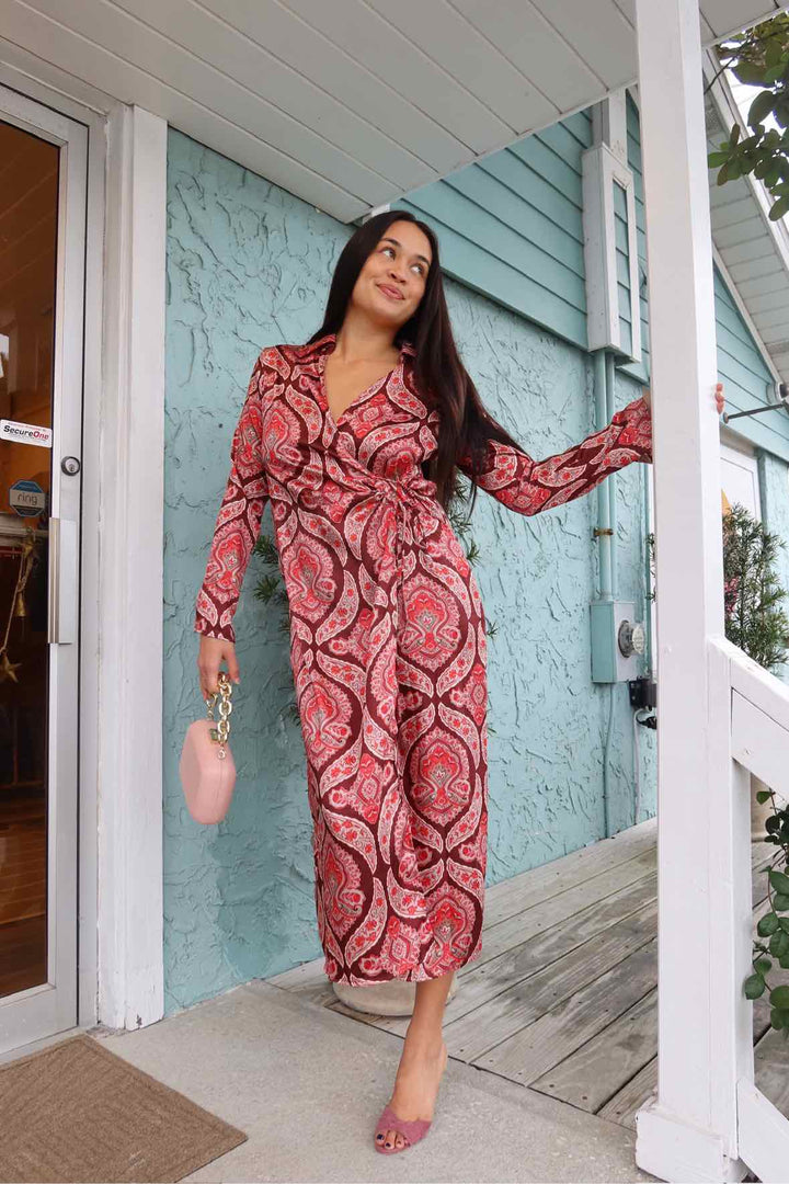 MNG Size M L/s Wrap Print Dress