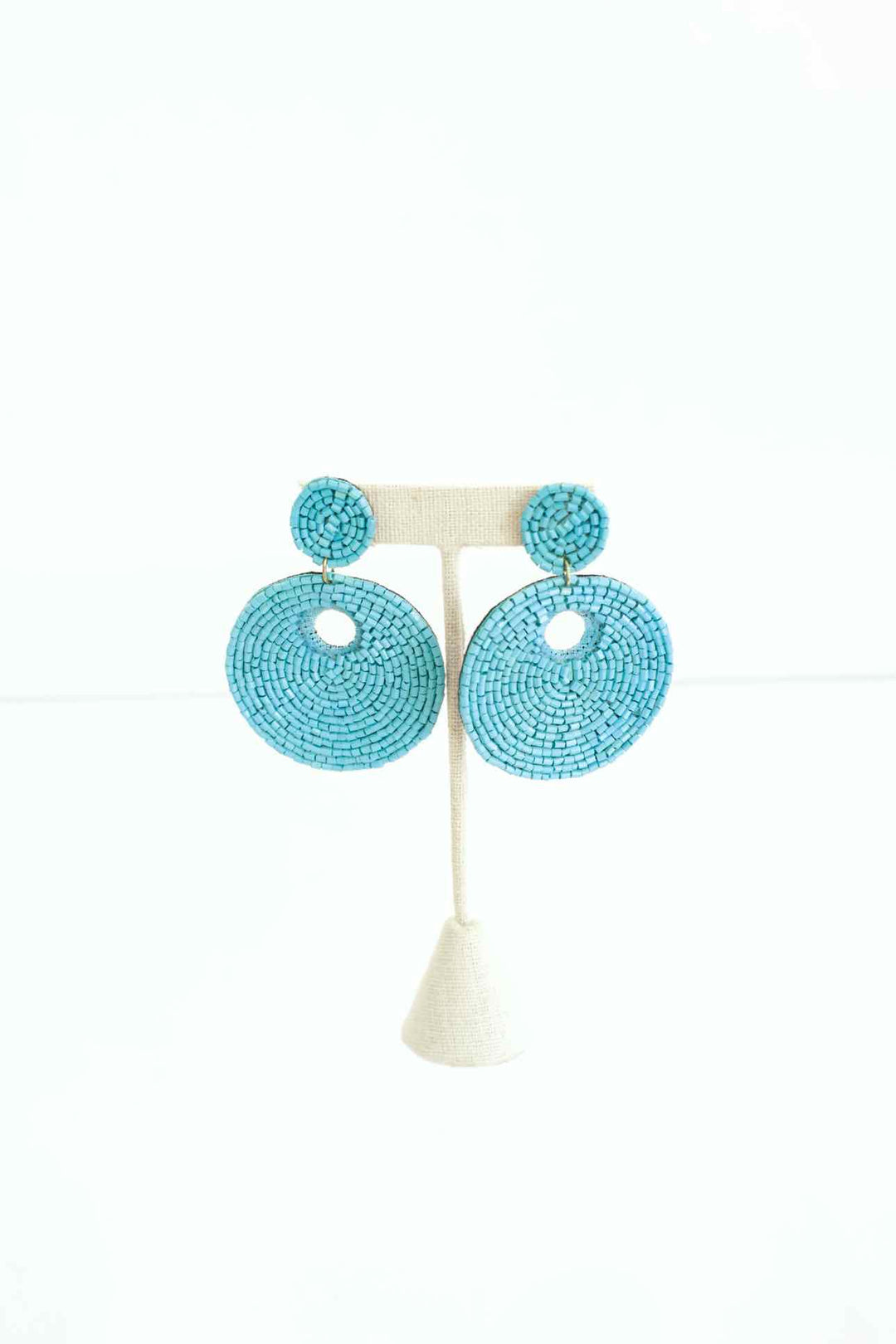 Turquoise Beaded Circle Statement Earrings