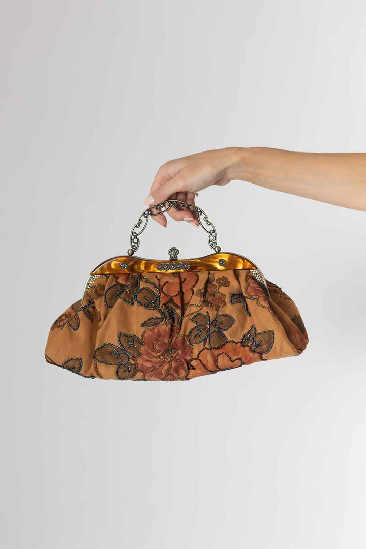 Leko Size Small Peach Floral Beaded Purse
