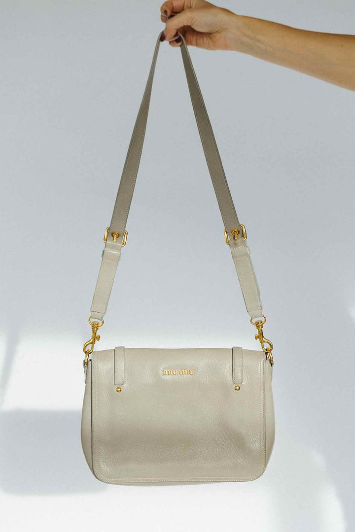 Miu Miu Cervo Pattina Sling Satchel Purse in Grey