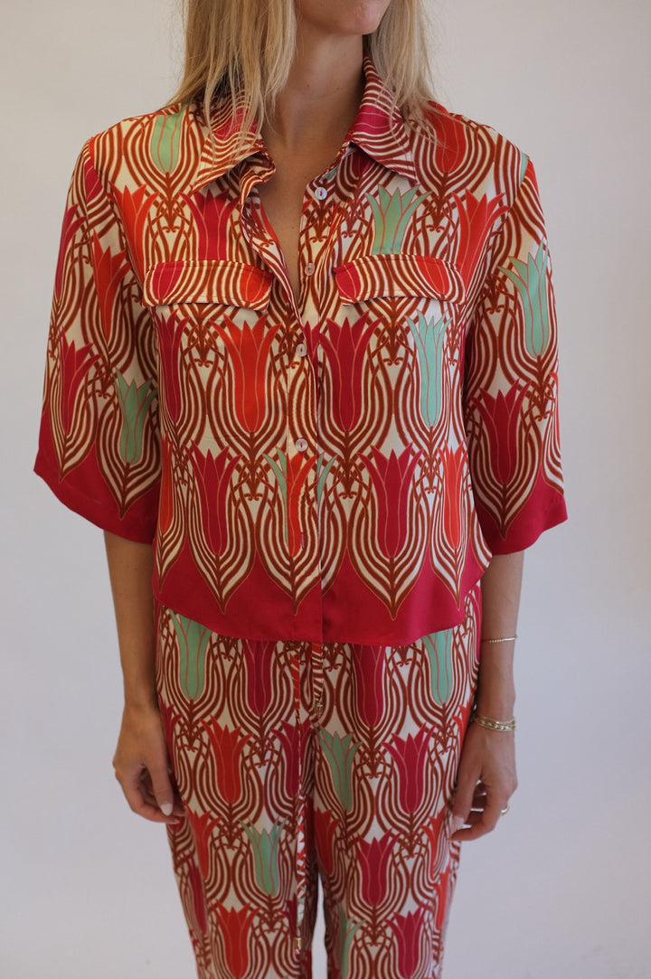 Cara Cara Size XS Pink Printed Short Sleeve Top