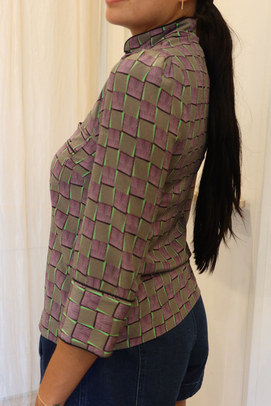 Mayle Size 0 Purple Checkered Silk Blouse