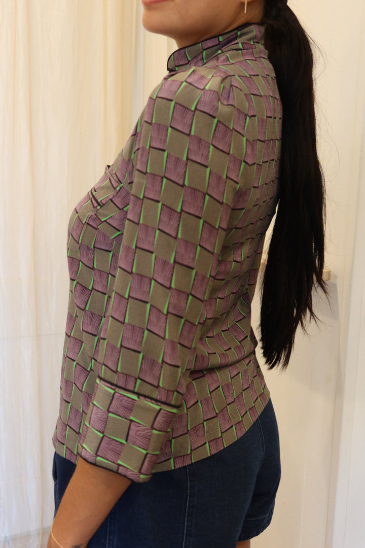 Mayle Size 0 Purple Checkered Silk Blouse