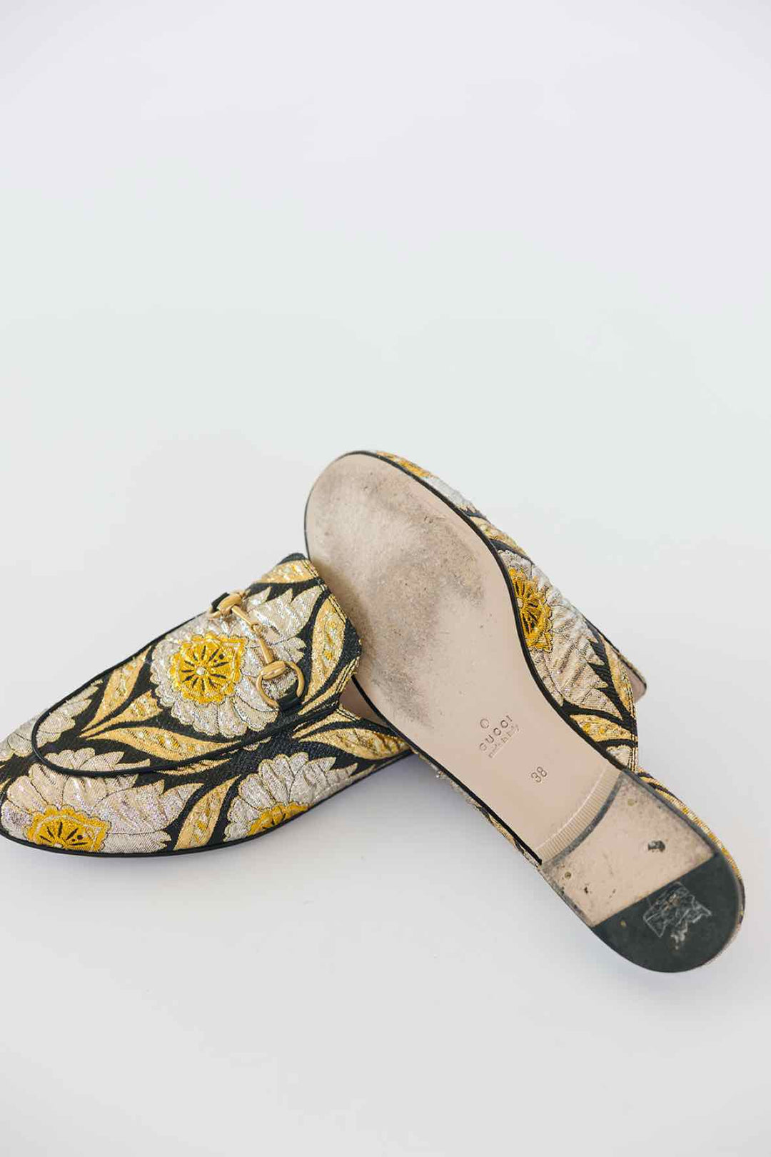 Gucci Shoe Size 38 Gold + Silver Threaded Loafers