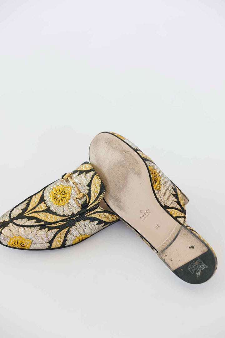 Gucci Shoe Size 38 Gold + Silver Threaded Loafers