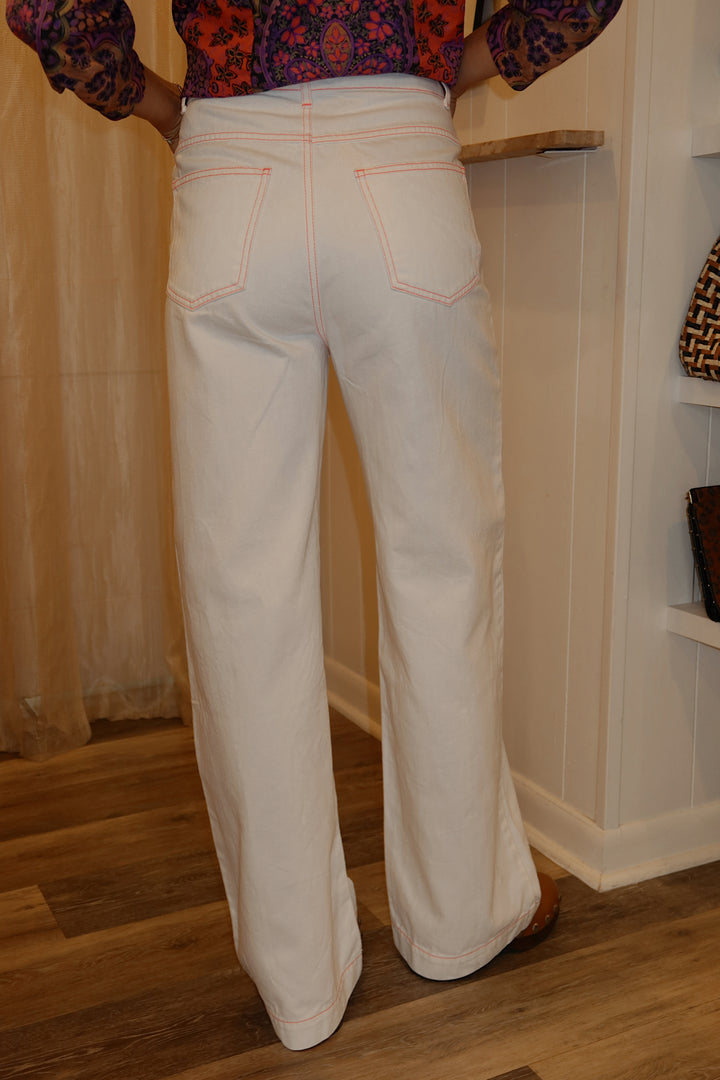 Essentiel Antwerp Size 36 White Jeans with Orange Stitch