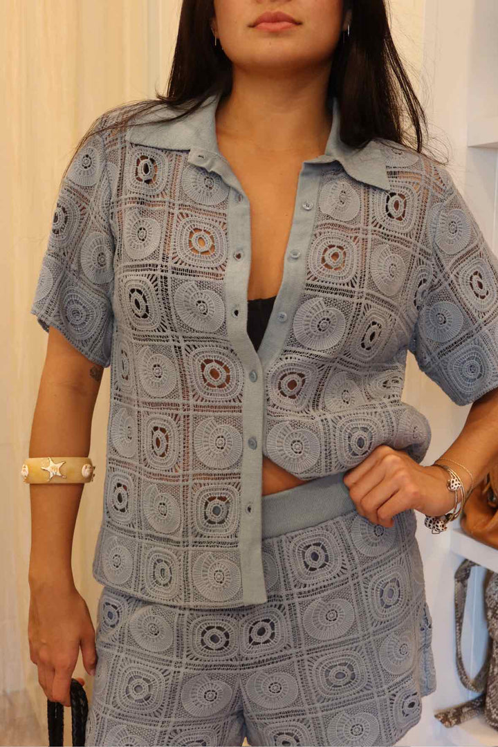Simkhai Size Medium Blue Eyelet Btndwn Top